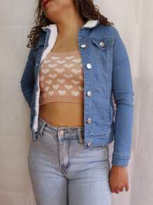 Chamarra de mezclilla para dama forro de borrega - Azul - Ver 4