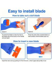1 Set Plastic Razor Blade Scraper With 10pcs Blades, Remove Label Decal Tool, For Without Scratches Plastic Razor Blade Scraper, Remove Label Decal Tool With Contoured Grip For Adhesive Remover For Stickers,Gaskets And Paints On Window Car Glass, Stickers, Decals, Adhesive, Labels, Paint, Car, Window, Stove Top, Caulk,  Cooktops, Caulking, Cleaning Tool - Blue - View 8
