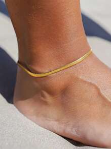 1入流行金屬平面迷彩鏈紋腳鏈，適合女性日常佩戴 - 金黃色 - 查看 1