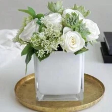 現代簡約白瓷玻璃花瓶,白色方形玻璃水耕裝飾花容器 - 白色 - 查看 5