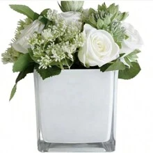 現代簡約白瓷玻璃花瓶,白色方形玻璃水耕裝飾花容器 - 白色 - 查看 4