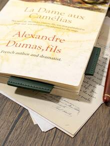 Pu皮革扇形書籤,復古藝術書籤,小型課本標記,純色辦公文具 - 墨綠色 - 查看 3