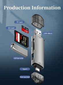 6合1 Usb 3.0 高速傳輸5gbps速率讀卡器 鋁合金材質多功能攜帶式讀卡器 Type-c Android 介面插即即用 - 灰色 - 查看 2