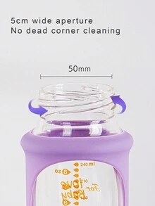 1個帶有矽膠保護套和矽膠奶嘴的嬰兒玻璃奶瓶,適用於0-3個月的寶寶餵養 - 紫色 - 查看 6