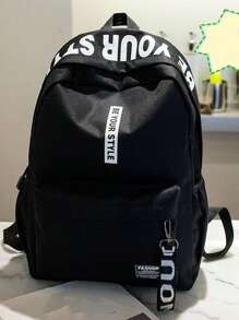 Large Capacity Backpack: Durable,Lightweight And Waterproof - Perfect For Commuting And Traveling! Large Capacity Backpack: Perfect For Commuting And Traveling! Casual Backpack,School Backpack,Men's And Women's Backpack,Student Business Minimalist Backpack,Black Backpack,Casual Backpack,Notebook Backpack,Holiday Essentials,College Fall Essentials,Adjustable Suspenders,Stylish Letter Graphics Style,Minimalist Backpack,School Backpack,Large Capacity,Laptop Compartment,Portable,Foldable,For Teen Girls Women College Students,College,Elementary School,Middle School,High School,Work,Business,Commute,Outdoors,Travel,Outings - Black - View 8