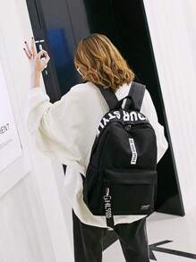 Large Capacity Backpack: Durable,Lightweight And Waterproof - Perfect For Commuting And Traveling! Large Capacity Backpack: Perfect For Commuting And Traveling! Casual Backpack,School Backpack,Men's And Women's Backpack,Student Business Minimalist Backpack,Black Backpack,Casual Backpack,Notebook Backpack,Holiday Essentials,College Fall Essentials,Adjustable Suspenders,Stylish Letter Graphics Style,Minimalist Backpack,School Backpack,Large Capacity,Laptop Compartment,Portable,Foldable,For Teen Girls Women College Students,College,Elementary School,Middle School,High School,Work,Business,Commute,Outdoors,Travel,Outings - Black - View 3