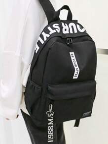 Large Capacity Backpack: Durable,Lightweight And Waterproof - Perfect For Commuting And Traveling! Large Capacity Backpack: Perfect For Commuting And Traveling! Casual Backpack,School Backpack,Men's And Women's Backpack,Student Business Minimalist Backpack,Black Backpack,Casual Backpack,Notebook Backpack,Holiday Essentials,College Fall Essentials,Adjustable Suspenders,Stylish Letter Graphics Style,Minimalist Backpack,School Backpack,Large Capacity,Laptop Compartment,Portable,Foldable,For Teen Girls Women College Students,College,Elementary School,Middle School,High School,Work,Business,Commute,Outdoors,Travel,Outings - Black - View 5