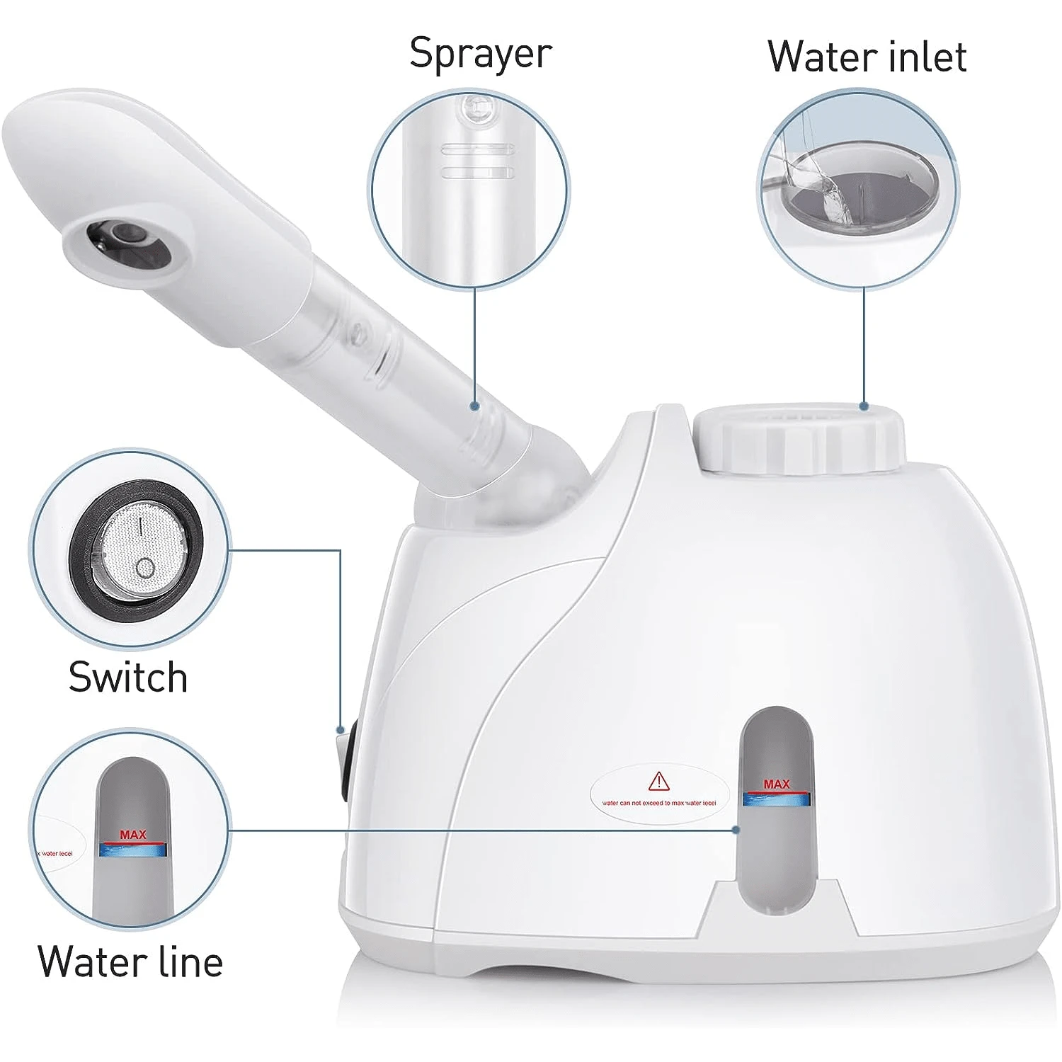NewWay Facial Steamer With Extendable Arm Steaming Warm Mist Humidifier