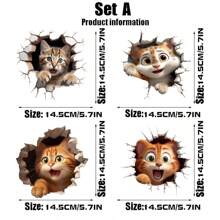 Juego De 4 Piezas, Calcomanías 3d Con Dibujo De Gato Y Ratón, Calcomanías De Animales, Calcomanías Divertidas, Calcomanías Para Coche, Calcomanías Para Pared. - Multicolor - Ver 3