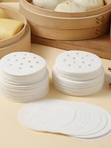 50入組圓形蒸餃紙、蒸籠布、矽油紙、餃子墊、蒸麵包紙,適用家庭使用 - 白色 - 查看 1