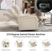 MERAX 270 Degree Swivel PU Leather Power Recliner Individual Seat Home Theater Recliner With Comforable Backrest, Tray Table, Phone Holder, Cup Holder, USB Port, Hidden Arm Storage For Living Room - trắng - Xem 3