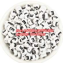 Yiwu Qiyou Accessories Co., LTD 500/200/100颗7毫米元音字母亚克力珠，白色底黑色字体，适用于制作手链、项链、手机链和各种DIY配件 - 黑與白 - 查看 14