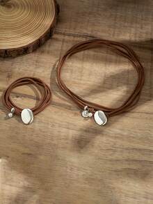 2 件/套女歐美跨境綠松石雙層韓國天鵝絨項鍊套裝復古簡約女式鎖骨鍊頸鍊 - 咖啡 - 查看 3