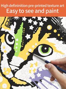 1套afuly兒童6-10歲根據編號繪製的畫作,豹斑貓,可愛動物,多巴胺顏色搭配,家居裝飾16x20英寸 - 黃色 - 查看 9