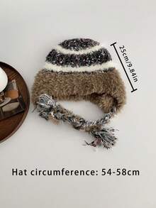 1頂冬天毛線帽子帶耳掛,厚實、色彩豐富、毛茸茸、流蘇、滑雪帽,適用於戶外騎行 - 咖啡棕 - 查看 4