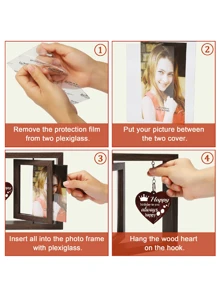 Marco De Fotos De Madera Creativo De 6 Pulgadas Giratorio De Doble Cara Para Mesa (viene Con 1 Pieza De Colgante De Madera Con Forma De Corazón Y 1 Pieza De Colgante De Madera Circular Para Bricolaje) - Un color nogal - Ver 6