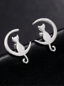 1 Paar Edelstahl-ohrstecker In Tier-, Schneeflocken-, Stern-, Mond- Und Herzform Für Damen, Niedlicher Miniatur-ohrschmuck, Geburtstags- Und Weihnachtsgeschenk