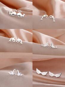 1 Paar Edelstahl-ohrstecker In Tier-, Schneeflocken-, Stern-, Mond- Und Herzform Für Damen, Niedlicher Miniatur-ohrschmuck, Geburtstags- Und Weihnachtsgeschenk