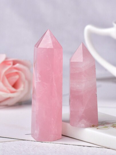 1 Pieza De Cristal Natural De Cuarzo Rosa, Piedra Curativa Hexagonal Con Punta Cuadrada De Varita De Piedra Curativa De Joyería