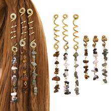 6pcs Natural Stone Spiral Snake Shaped Dreadlock Beads With Taper Hooks,Summer,Hair Clips,Holiday, Head Accessories, Boho Style - Multicolor - View 6
