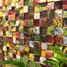 1pc Wood Mosaic Decomposition Stickers, Home 3d Colorful Background Wooden Decoration Wall Board Material For Bar Counter, Hallway And Entryway - Multicolor - View 5