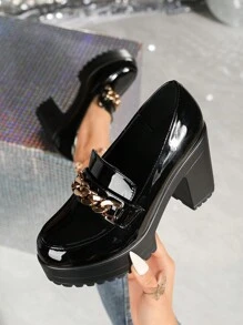 DareSee Women's Black Soft Leather Platform Slip-On Casual Shoes 2025 New Korean Style Thick Bottom Low Top High Heel Loafers For Petite Music-Fest Y2K-Fest Back To School Autumn Winter Gifts