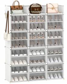 HEXCELEN Shoe Rack, 12 Tier Shoe Rack With Lid Lock And Hooks, Large Space Plastic Shoe Rack Shoe Organizer For Hallways, Bedrooms, Entryways, White - 白色 - 查看 5
