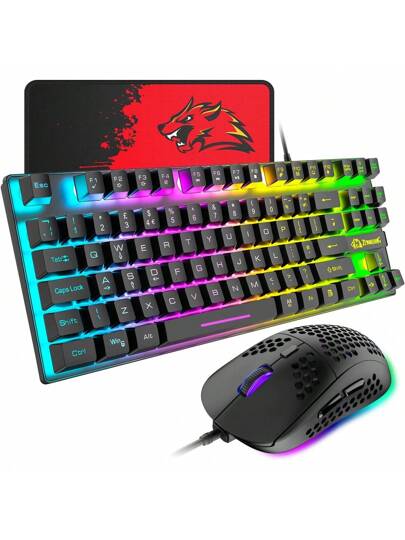 ゲーミングキーボード&マウスセット コンパクト 虹色バックライト