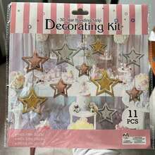 11入組3d銀色五角星裝飾,掛飾式派對用品,一次性派對用品,適用於生日和婚禮場景裝飾 - 金色 - 查看 3