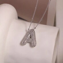 1 PC Silver Color A-Z Balloons Initial Letter Cubic  Pendant Necklace Chunky Personalized Alphabet Necklace For Women Jewelry - Antique Silver - View 8