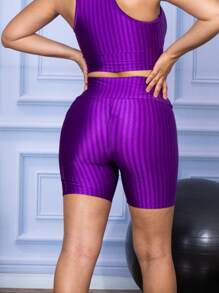 Kit 2 Short com Bolso Cirrê 3D Bermudinha de Academia Feminino - Roxo - Visão 6