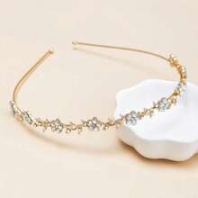 1pc Flower Design Rhinestone Hairband, Suitable For Everyday Wear, As Gifts For Mother, Friend, Teacher, Festival - Gold - View 1