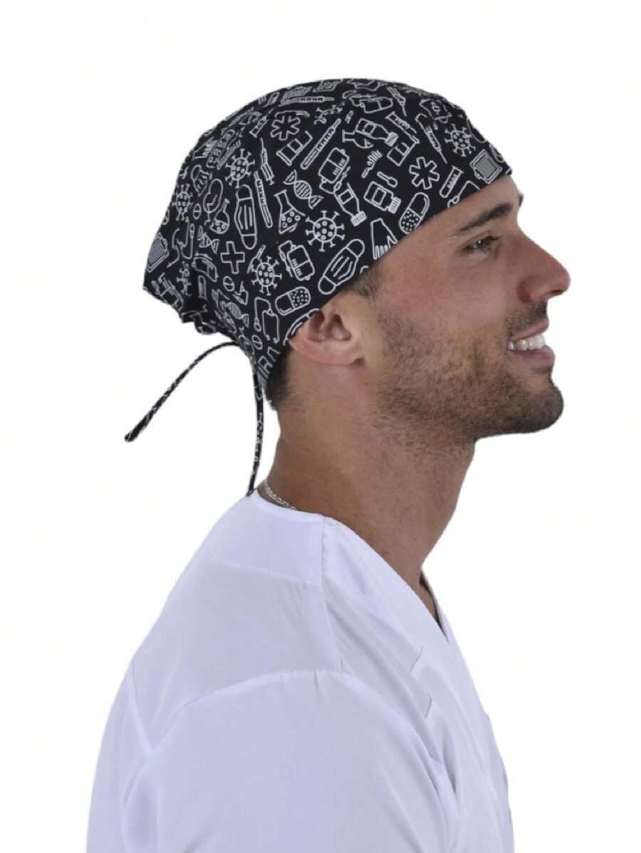 SOULMATE Gorro Médico Quirúrgico Para Hombre - Negro Iconos Médicos - Ver 1