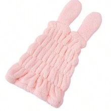 1件兒童沐浴帽,吸水速干毛巾頭巾,超水吸收力,卡通兔子造型,可愛俏皮,適合女孩使用 - 粉色 - 查看 3