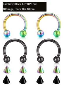 CIZME 4 件马蹄铁环配 8 件替换尖刺 20G 18G 16G 14G 不锈钢鼻中隔马蹄铁环眉毛唇肚脐腹部乳头穿孔环耳轮耳屏耳甲沟耳轮耳环替换尖刺 - 彩色 - 查看 5