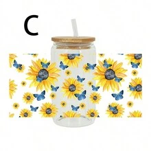 1 Piece Uv Dtf Transfer Coffee Design  Flower Design,Cartoon Design,Butterfly Design, Etc Sticker In 9.5inch*4.3inch For 16oz Glass Cups Diy Wrap Transfer Sticker Glass Cup Waterproof Sticker Bottle Sticker Adhesive Sticker-(Excluding Cups) - Multicolor - View 4