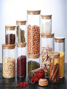 1pc Clear Glass Storage Jars with Lids -Glass Pantry Storage Containers for Kitchen,Pantry,Flour,Coffee, Cereal,Spice,Beans,Pasta,Powder - Transparent 6.5*20CM - View 6