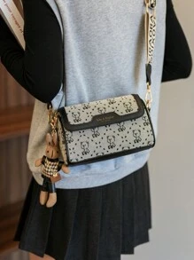 時尚輕便多用途女士斜背包,附免費吊墜 - 灰色 - 查看 3