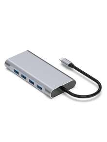 USB C Hub, USB C Docking Station, 11 In 1 Type-C Docking Station ,PD Port,HDM,USB 3.0 Hundred Megabit Ethernet Port,TF/SD Card,3.5mm Audio Port,VGA Bigger And Clearer Screen,Data Transfer,USB3.0 High Speed Transmission Hub ,Desigend For  Pro,IPad Pro, 15 Pro/Pro Max Air HP XPS And Other Type C Devices - Grey - View 8