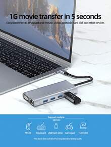 USB C Hub, USB C Docking Station, 11 In 1 Type-C Docking Station ,PD Port,HDM,USB 3.0 Hundred Megabit Ethernet Port,TF/SD Card,3.5mm Audio Port,VGA Bigger And Clearer Screen,Data Transfer,USB3.0 High Speed Transmission Hub ,Desigend For  Pro,IPad Pro, 15 Pro/Pro Max Air HP XPS And Other Type C Devices - Grey - View 2