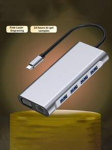 USB C Hub, USB C Docking Station, 11 In 1 Type-C Docking Station ,PD Port,HDM,USB 3.0 Hundred Megabit Ethernet Port,TF/SD Card,3.5mm Audio Port,VGA Bigger And Clearer Screen,Data Transfer,USB3.0 High Speed Transmission Hub ,Desigend For  Pro,IPad Pro, 15 Pro/Pro Max Air HP XPS And Other Type C Devices - Grey - View 6