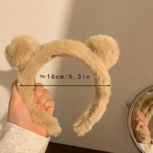 可愛的毛絨熊耳朵發帶,女孩秋冬卡通頭飾 - 卡其色 - 查看 4