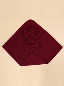 （襁褓毯*1 + 蝴蝶结帽*1 + 头带*1）婴儿襁褓毯套装，新生儿纯色格子襁褓毯，3 件爱心情人节 - 酒紅色 - 查看 2