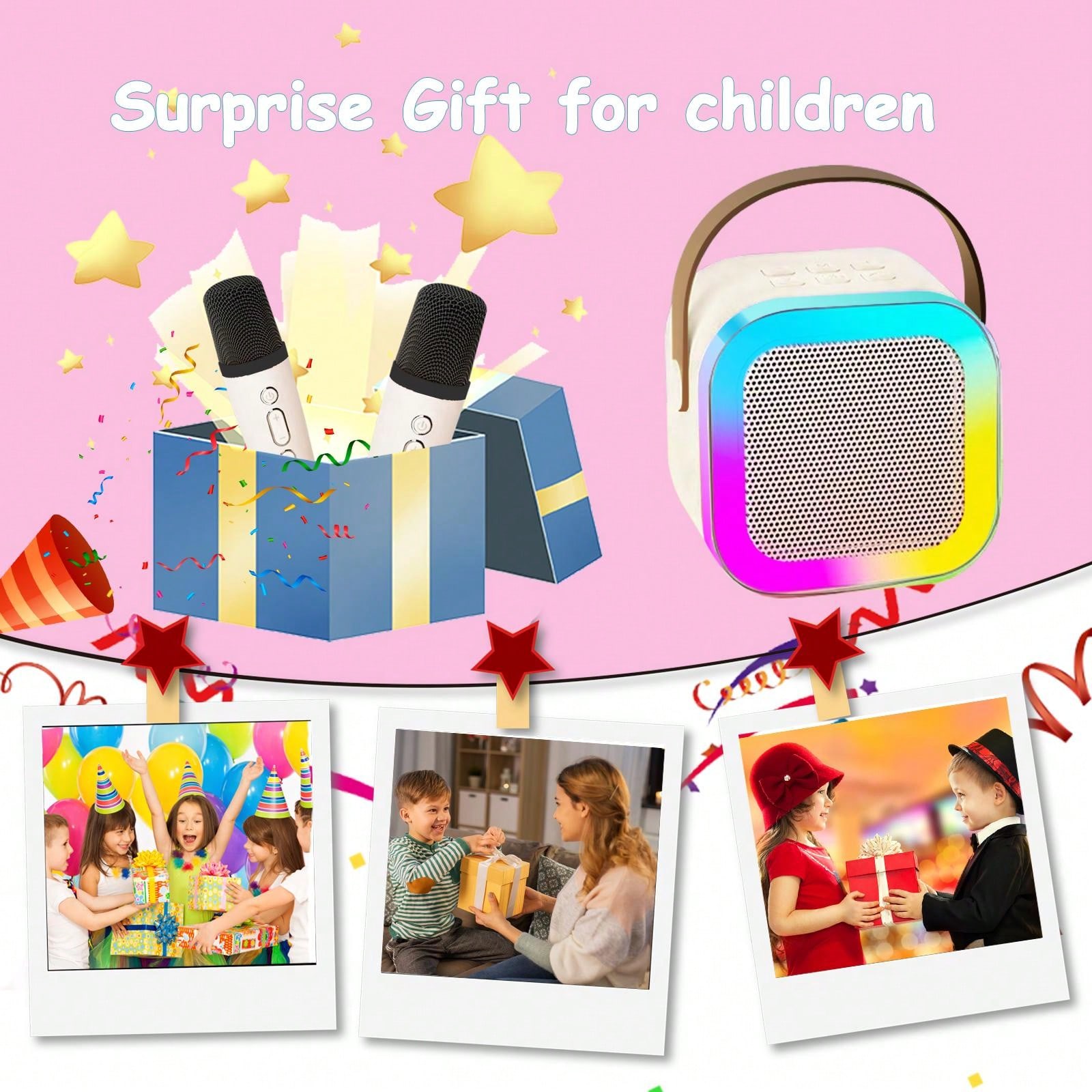 Kids Karaoke Machine: Portable Bluetooth Speaker With 2 Wireless Mics