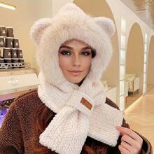 1pc Versatile Fashionable Warm Ear Protection Knitted Hat For Cold Weather, Autumn And Winter - Beige - View 1