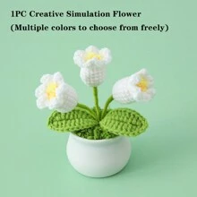 1盆手工製作鈴蘭盆栽,以仿真花和紗線編織而成,是教師節、婚禮或辦公室或家裡的完美禮物,適用於秋冬裝飾,多種顏色可選 - 彩色 - 查看 2