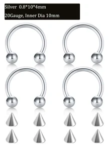 CIZME 4 件马蹄铁环配 8 件替换尖刺 20G 18G 16G 14G 不锈钢鼻中隔马蹄铁环眉毛唇肚脐腹部乳头穿孔环耳轮耳屏耳甲沟耳轮耳环替换尖刺 - 彩色 - 查看 13