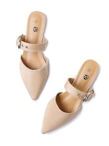 Rekayla Mules For Women Adjustable Strap Pointed Toe Backless Loafer Shoes - Màu be - Xem 6