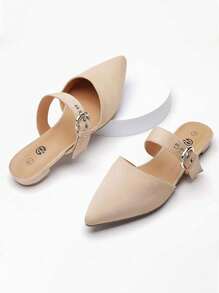 Rekayla Mules For Women Adjustable Strap Pointed Toe Backless Loafer Shoes - Màu be - Xem 5