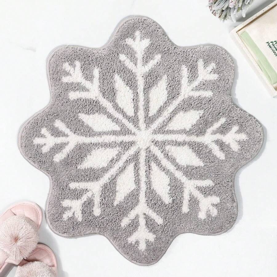 DeramHy home Nhà  1 cái Giáng sinh Trang trí Bông tuyết Phòng tắm Thảm , Trắng Xám Bông tuyết Chào mừng Tấm lót Không Trượt Hình tròn Có thể giặt được Bồn tắm Thảm Phòng tắm Bồn tắm Tấm thảm nhà bếp Đồ trang trí - bông tuyết màu xám - Xem 1